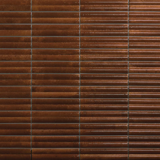 2x10 Remedy  Mosaic Solid-Color Glossy 3D-Geometric Fluted Porcelain Tile Rich Brown