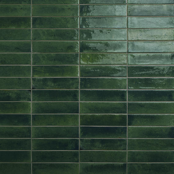 2x10 Remedy  Handcrafted Solid-Color Glossy Smooth Porcelain Tile Dark green