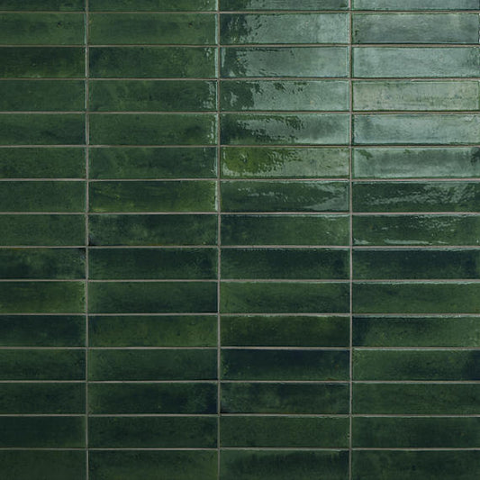 2x10 Remedy  Handcrafted Solid-Color Glossy Smooth Porcelain Tile Dark green