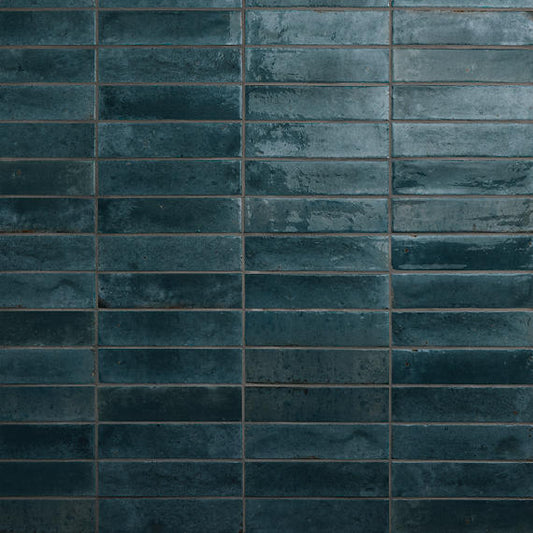 2x10 Remedy  Handcrafted Solid-Color Glossy Smooth Porcelain Tile Blue Gray