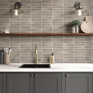 Brown Gray - 2x10 Remedy Handcrafted Solid-Color Glossy Smooth Porcelain Tile