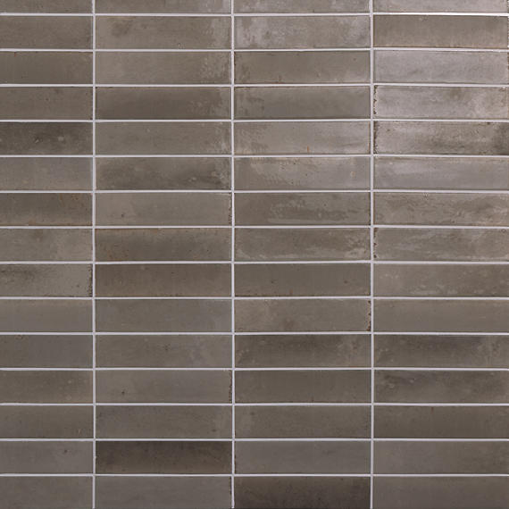 2x10 Remedy  Handcrafted Solid-Color Glossy Smooth Porcelain Tile Brown Gray