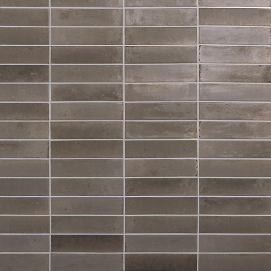 2x10 Remedy  Handcrafted Solid-Color Glossy Smooth Porcelain Tile Brown Gray