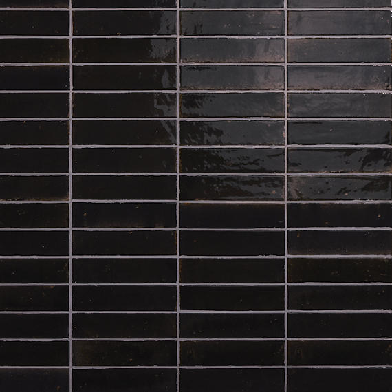 2x10 Remedy  Handcrafted Solid-Color Glossy Smooth Porcelain Tile Dark Charcoal