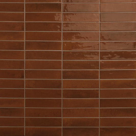 2x10 Remedy  Handcrafted Solid-Color Glossy Smooth Porcelain Tile Rich Brown