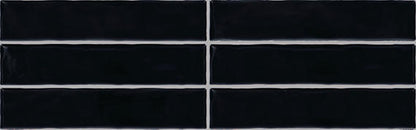 2x20 Artistic Reflections  Natural Solid-Color Glossy Undulated Ceramic Tile Onyx Black