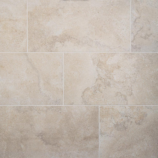 24x48 Haddonstone Light Veining  Stepwise Stone-Look Matte Smooth Porcelain Tile Dawn Beige
