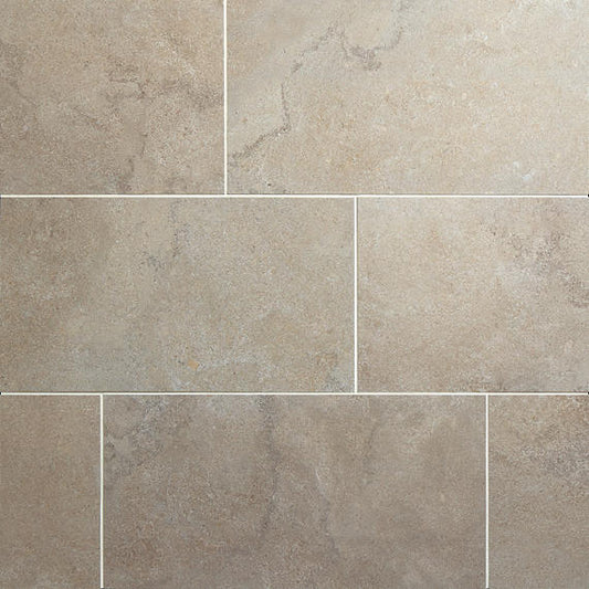 24x48 Haddonstone Light Veining  Stepwise Stone-Look Matte Smooth Porcelain Tile Atlas Taupe