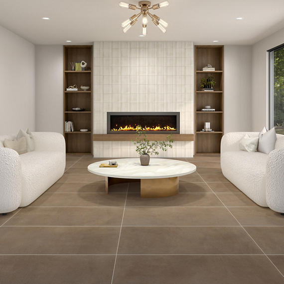 24x48 Crafthouse  Natural Concrete-Look Matte Smooth Porcelain Tile Argilla Brown