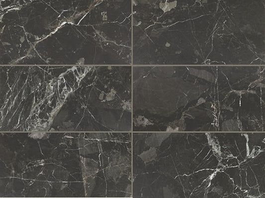 24x48 Savoir Medium Veining  Mosaic Marble-Look Matte Smooth Porcelain Tile Marble Black