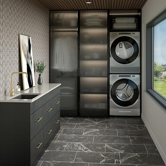 24x48 Savoir Medium Veining  Mosaic Marble-Look Matte Smooth Porcelain Tile Marble Black