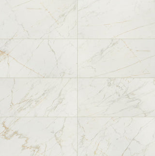 24x48 Panoramic Duet Subway Pattern Medium Veining Natural Marble-Look Polished Smooth Porcelain Tile