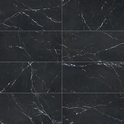 24x48 Panoramic Duet Subway Pattern Medium Veining Natural Marble-Look Polished Smooth Porcelain Tile Dark Black