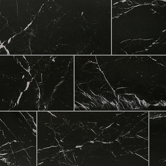 24x48 Panoramic Duet Subway Pattern Medium Veining Natural Marble-Look Polished Smooth Porcelain Tile Dark Black