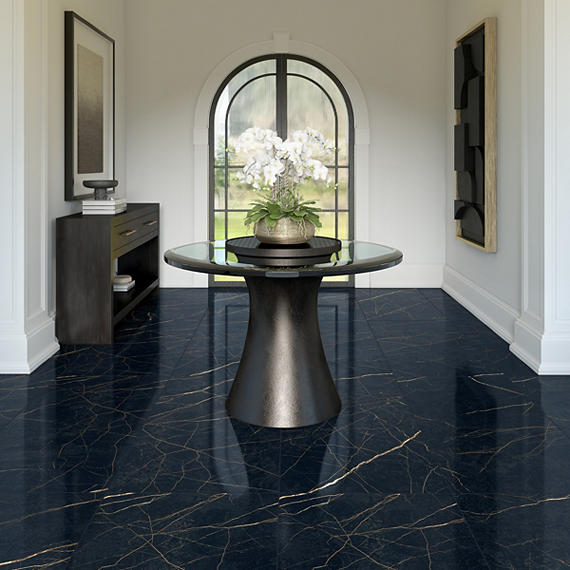 24x48 Sovran Light Veining  Natural Marble-Look Satin Smooth Porcelain Tile Black Gold