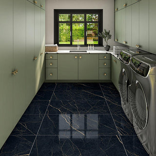 Black Gold - 24x48 Sovran Light Veining Natural Marble-Look Satin Smooth Porcelain Tile