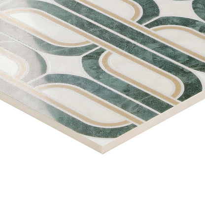 24x48 Sovran Chain  Natural Marble-Look Satin Smooth Porcelain Tile Teal Gold