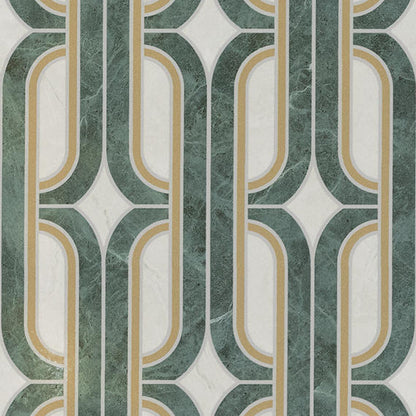24x48 Sovran Chain  Natural Marble-Look Satin Smooth Porcelain Tile Teal Gold