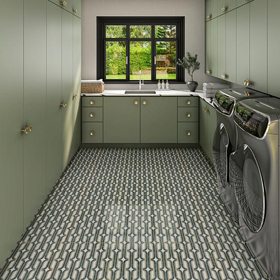 24x48 Sovran Chain  Natural Marble-Look Satin Smooth Porcelain Tile Teal Gold