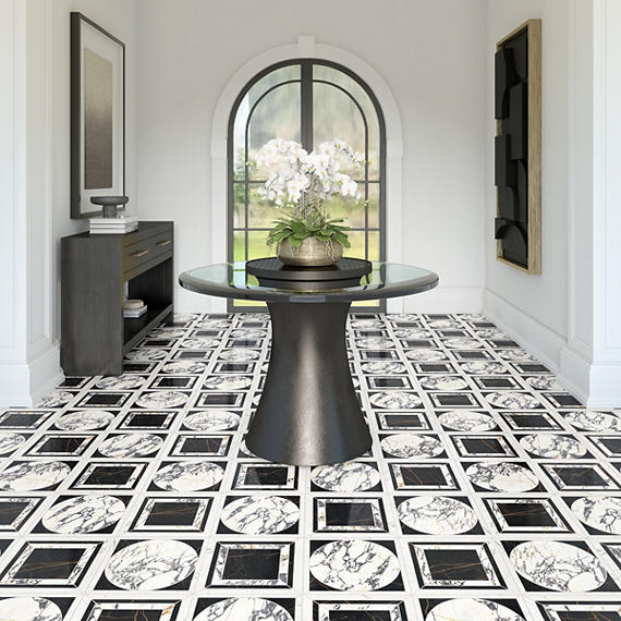 24x48 Sovran Chain  Natural Marble-Look Satin Smooth Porcelain Tile Ivory Black