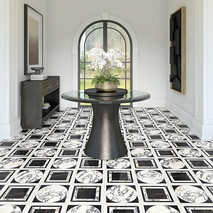 24x48 Sovran Chain  Natural Marble-Look Satin Smooth Porcelain Tile Ivory Black