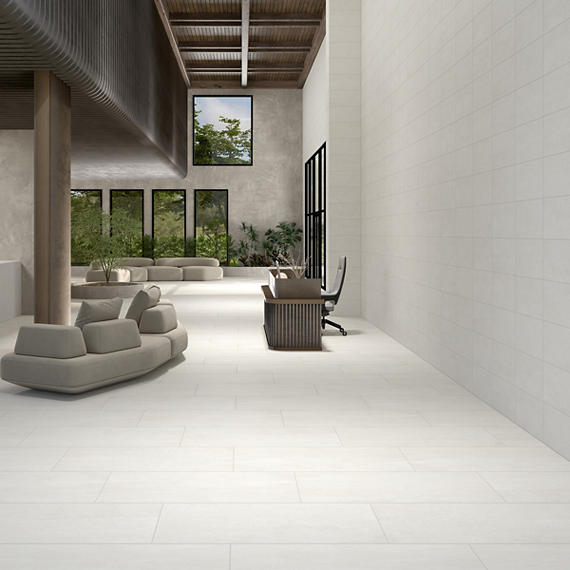 24x48 Theoretical Evolved  Stepwise Concrete-Look Matte Smooth Porcelain Tile Off White
