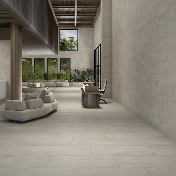 24x48 Theoretical Evolved  Stepwise Concrete-Look Matte Smooth Porcelain Tile Brown Gray