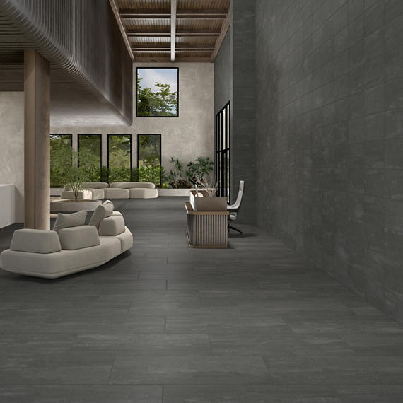 24x48 Theoretical Evolved  Stepwise Concrete-Look Matte Smooth Porcelain Tile Black