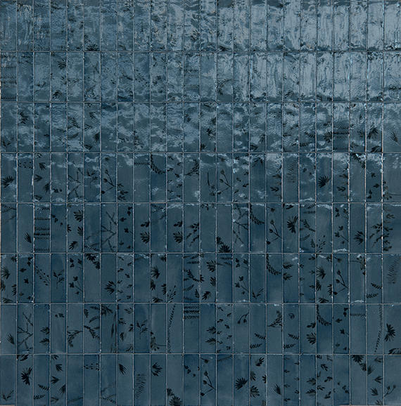 2x6 Rice Leaf  Patterned Mixed-Color Glossy Smooth Porcelain Tile Slate Blue