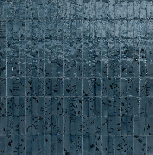 2x6 Rice Leaf  Patterned Mixed-Color Glossy Smooth Porcelain Tile Slate Blue