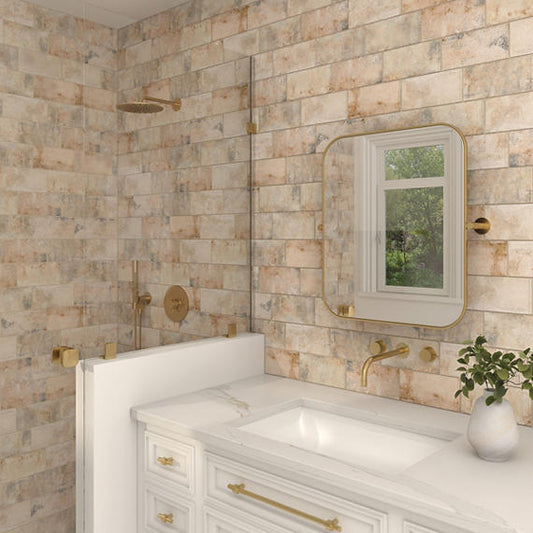 2x8 Brickwork Linear Natural Stone-Look Matte Textured Porcelain Tile