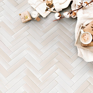 Cream White - 2 1/4x8 Scrapbook Subway Pattern Natural Concrete-Look Matte Smooth Porcelain Tile