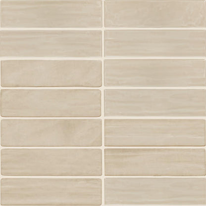 3x12 Artcrafted  Handcrafted Solid-Color Glossy Smooth Ceramic Tile Pale Beige