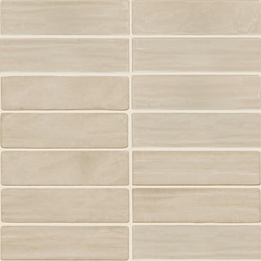 3x12 Artcrafted  Handcrafted Solid-Color Glossy Smooth Ceramic Tile Pale Beige