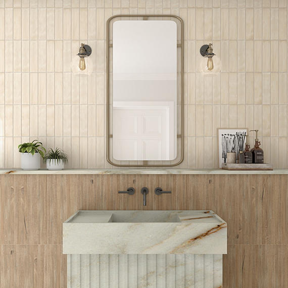 3x12 Artcrafted  Handcrafted Solid-Color Glossy Smooth Ceramic Tile Pale Beige