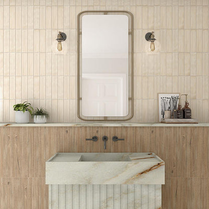 3x12 Artcrafted  Handcrafted Solid-Color Glossy Smooth Ceramic Tile Pale Beige