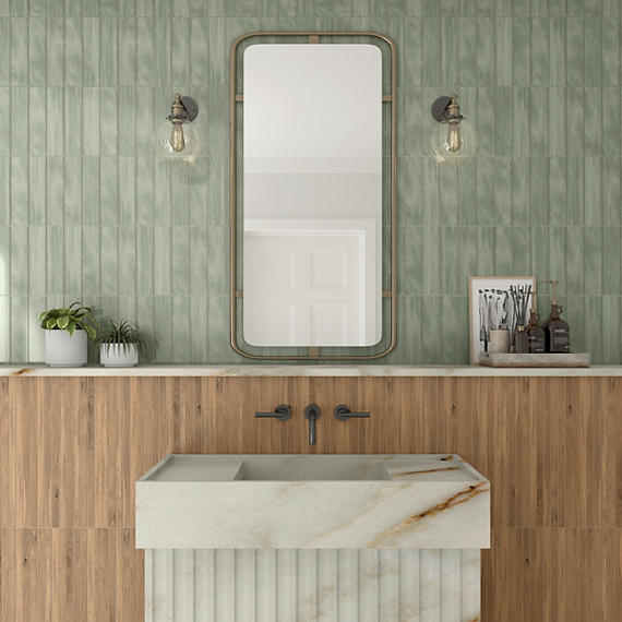3x12 Artcrafted  Handcrafted Solid-Color Glossy Smooth Ceramic Tile Light Green
