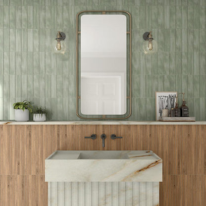 3x12 Artcrafted  Handcrafted Solid-Color Glossy Smooth Ceramic Tile Light Green
