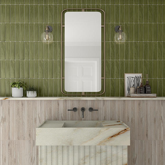 3x12 Artcrafted  Handcrafted Solid-Color Glossy Smooth Ceramic Tile Deep Green