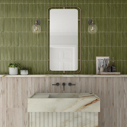 3x12 Artcrafted  Handcrafted Solid-Color Glossy Smooth Ceramic Tile Deep Green