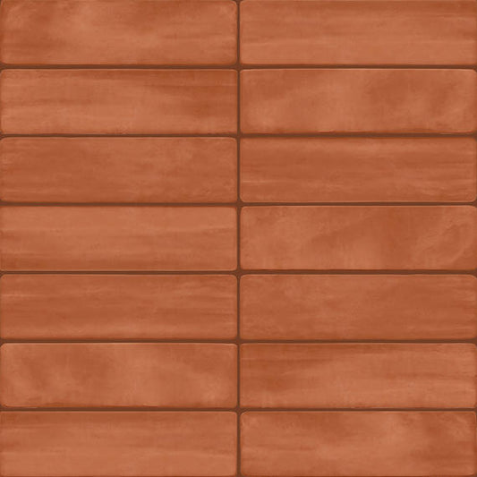 3x12 Artcrafted  Handcrafted Solid-Color Glossy Smooth Ceramic Tile Terracotta Red