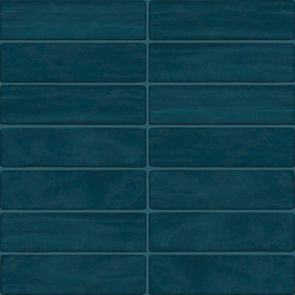 3x12 Artcrafted  Handcrafted Solid-Color Glossy Smooth Ceramic Tile Ocean Blue