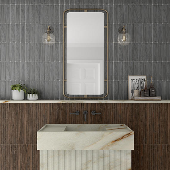 3x12 Artcrafted  Handcrafted Solid-Color Glossy Smooth Ceramic Tile Slate Gray