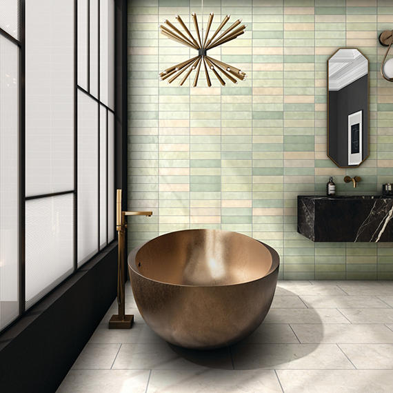 3x12 Zellige Neo  Handcrafted Mixed-Color Glossy Smooth Ceramic Tile Soft Green