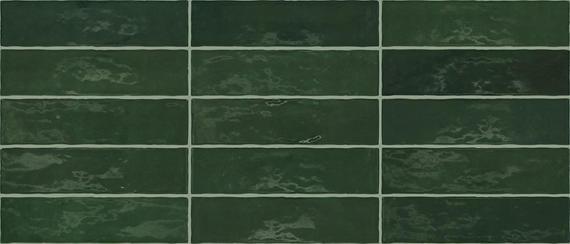3x12 Zellige Neo  Handcrafted Mixed-Color Glossy Smooth Ceramic Tile Dark Green