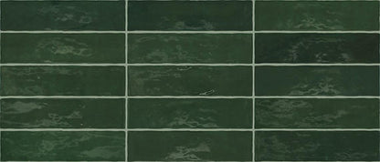 3x12 Zellige Neo  Handcrafted Mixed-Color Glossy Smooth Ceramic Tile Dark Green