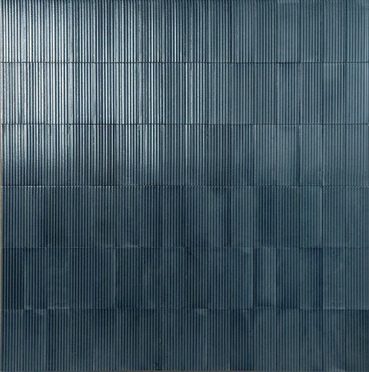 3x8 Rice  Natural Solid-Color Glossy 3D-Geometric Ribbed Porcelain Tile Slate Blue