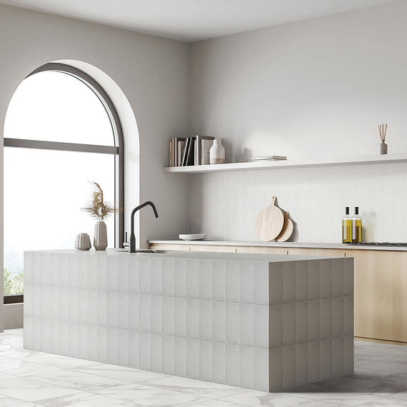 4x12 Stencil Wave-Line  Natural Solid-Color Matte Smooth Porcelain Tile Pure White