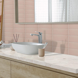 Blush Pink - 4x12 Stencil Wave-Line Natural 3D-Geometric Solid-Color Matte Smooth Porcelain Tile