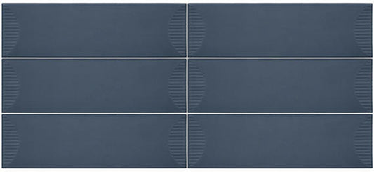 4x12 Stencil Wave-Line  Natural Solid-Color Matte Smooth Porcelain Tile Deep Indigo